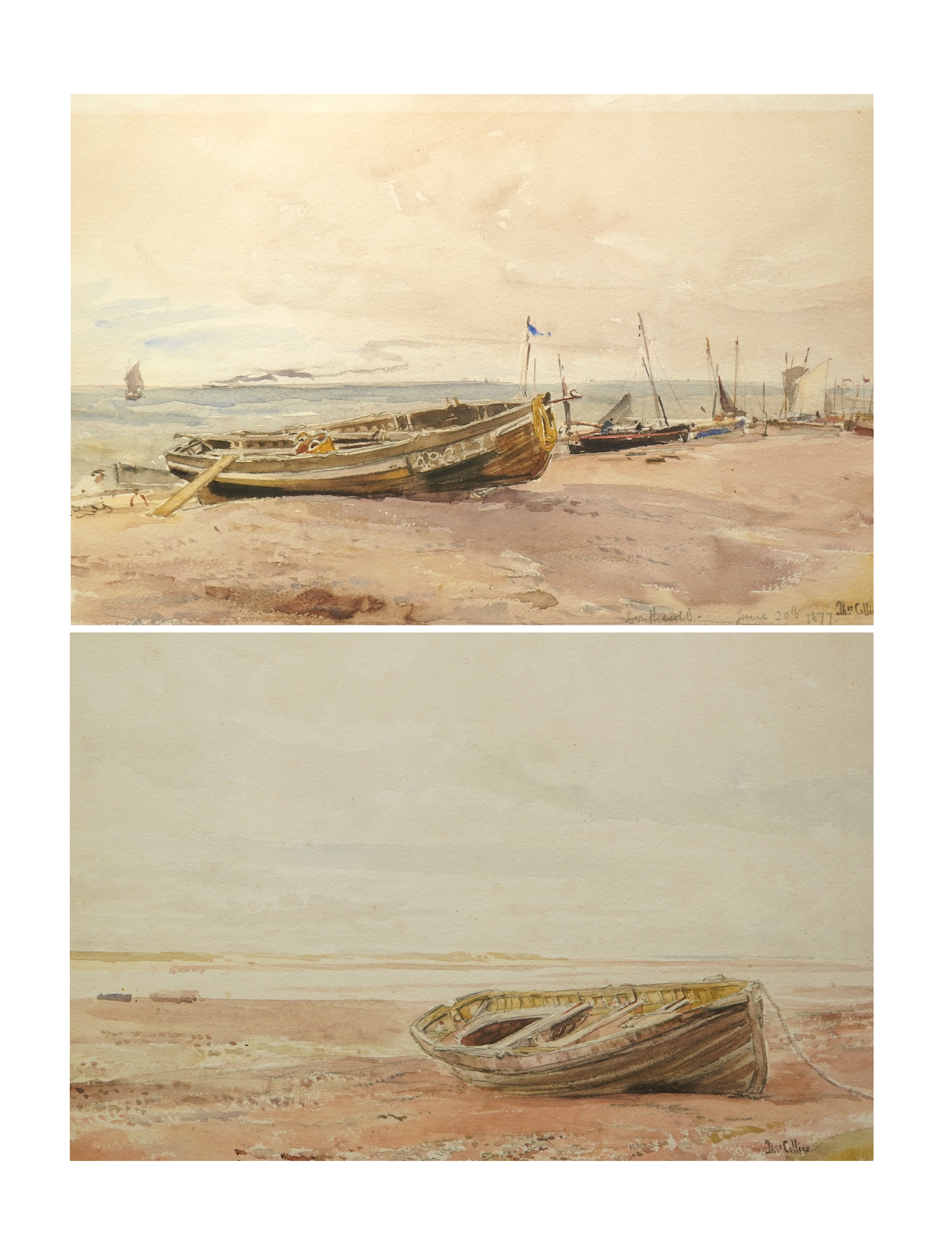 Thomas Collier (1840-1891), 'Stranded Boat, Conway' and 'Southwold Beach'